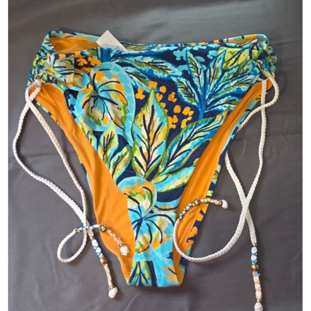 Aerie Blue Orange High Cut Cheeky Swim Bathing Suit Bottom New Medium $34.95